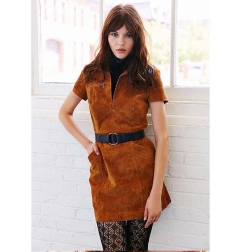 Nwt Ecote For Urban Outfitters Size 2 Cognac Suede Mini Dress $298 Festival